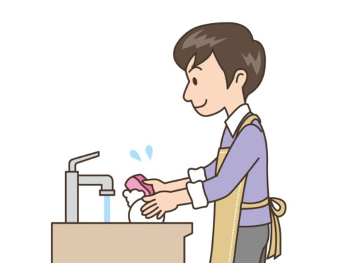 洗い物をする男性の画像